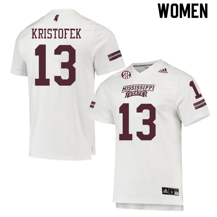 Women #13 Jack Kristofek Mississippi State Bulldogs College Football Jerseys Sale-White